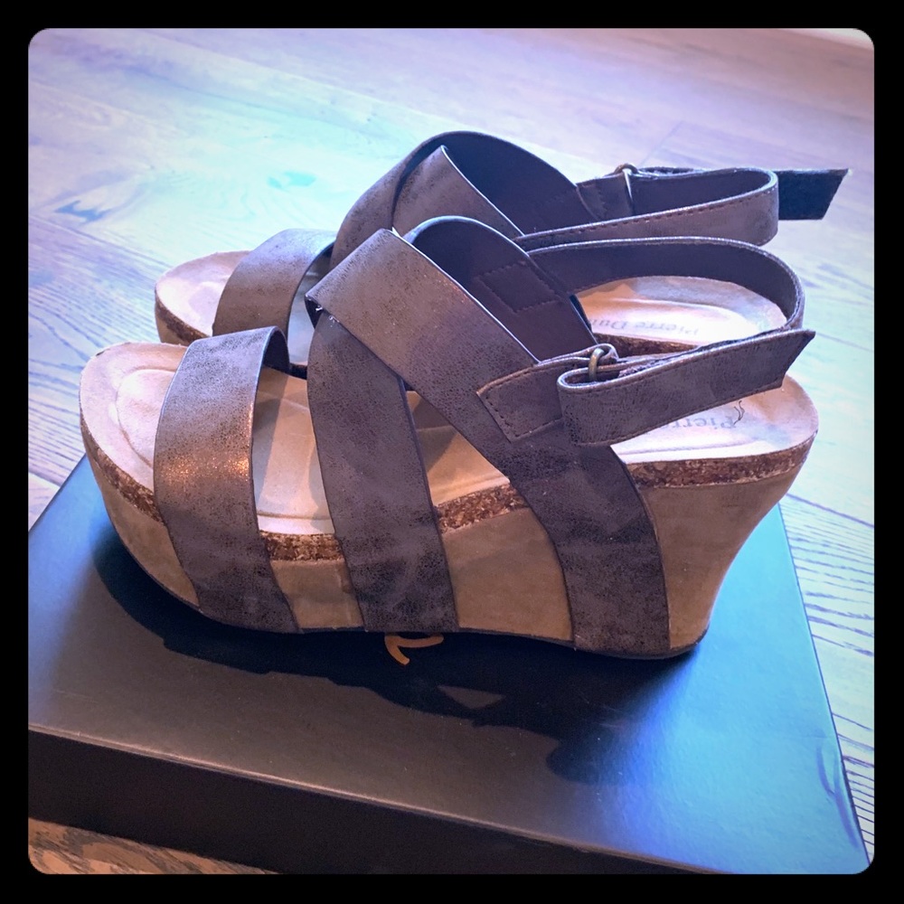 Pierre Dumas Strappy Wedge sandals.